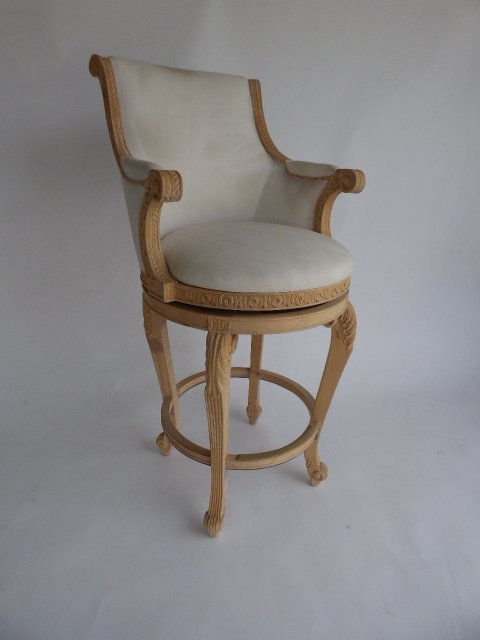 UNF-SP-60 Hand Carved Bar Stool each as shown with muslin - 3 were in stock ALL 3 were SOLD